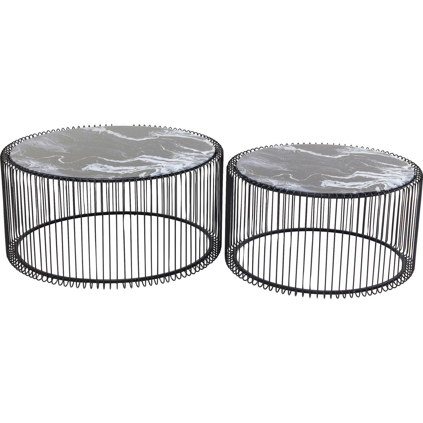 Tables basses rondes Wire noires effet marbre set de 2 Kare Design