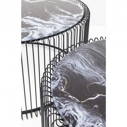 Tables basses rondes Wire noires marbre set de 2 Kare Design