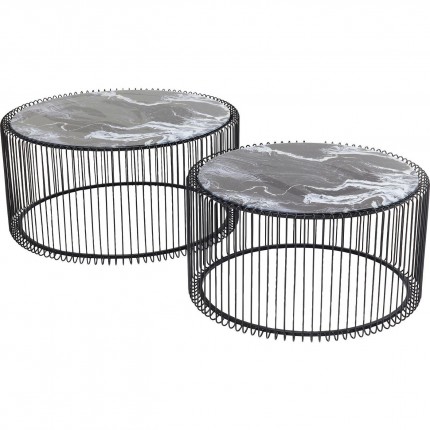 Tables basses rondes Wire noires marbre set de 2 Kare Design