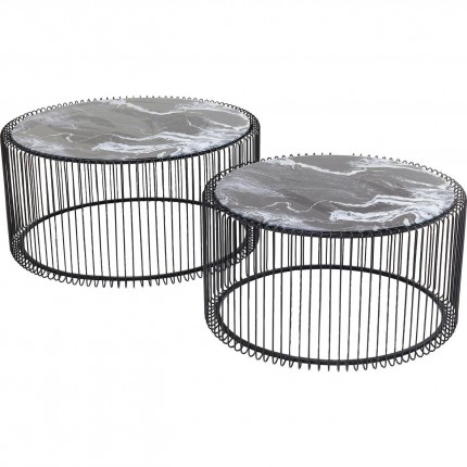 Tables basses rondes Wire noires effet marbre set de 2 Kare Design