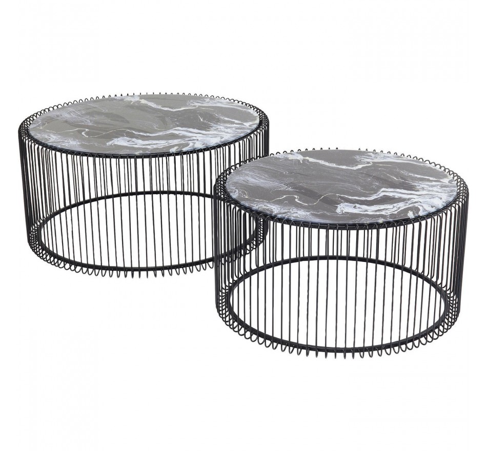 Tables basses rondes Wire noires marbre set de 2 Kare Design