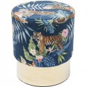 Tabouret Cherry Jungle bleu tigres et laiton Kare Design