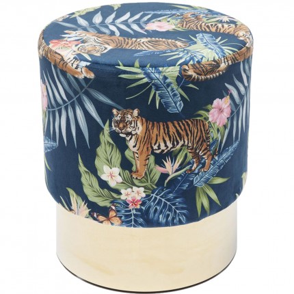 Tabouret Cherry Jungle bleu tigres et laiton Kare Design