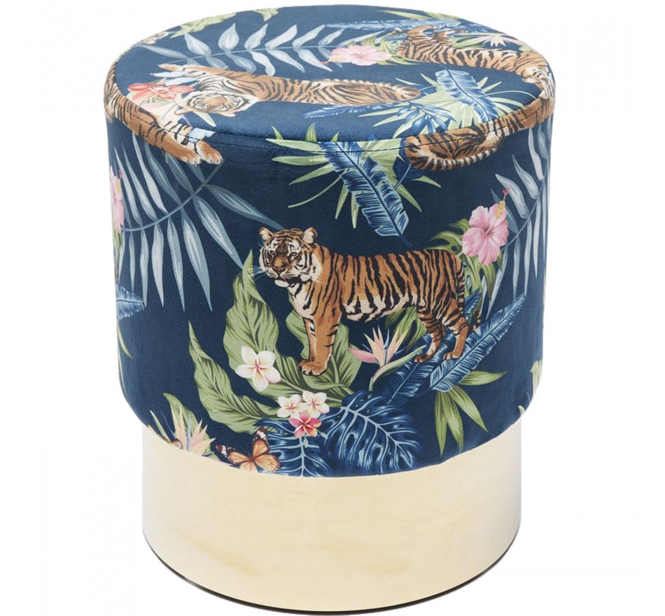 Tabouret Cherry Jungle bleu tigres et laiton Kare Design