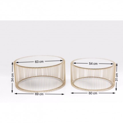 Tables basses rondes Wire set de 2 laiton Kare Design