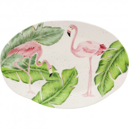 Plat Tropical flamants roses ovale 40cm Kare Design