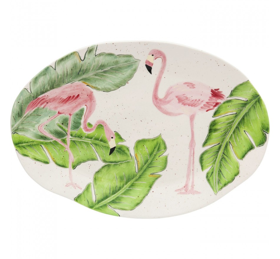 Plat Tropical flamants roses ovale 40cm Kare Design