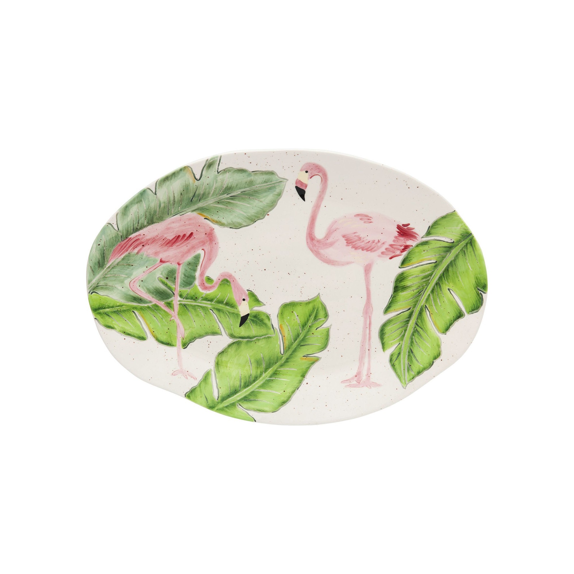 Plat Tropical flamants roses ovale 40cm Kare Design