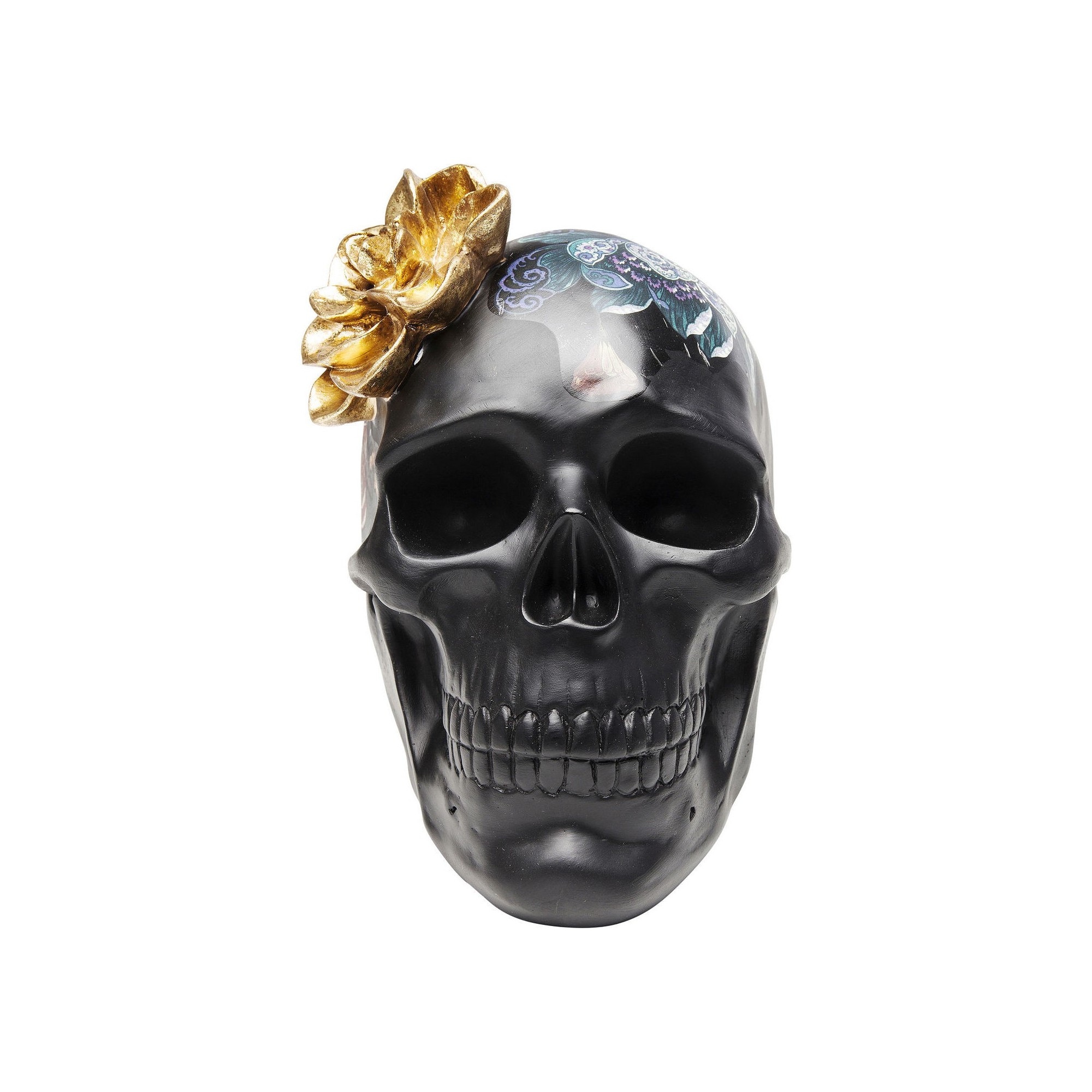 Déco crâne noir fleurs 22cm Kare Design