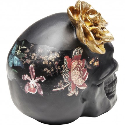 Déco crâne noir fleurs 22cm Kare Design