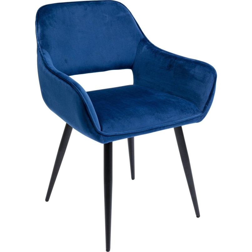 Chaise avec accoudoirs San Francisco velours bleu Kare Design