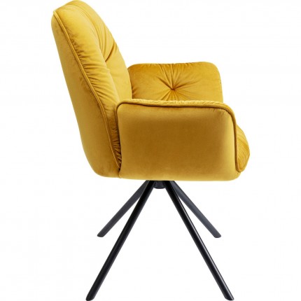 Chaise avec accoudoirs pivotante Mila velours jaune Kare Design