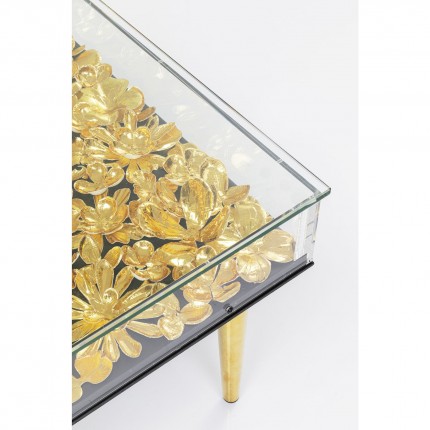 Table basse fleurs dorées 3D 120x60cm Kare Design