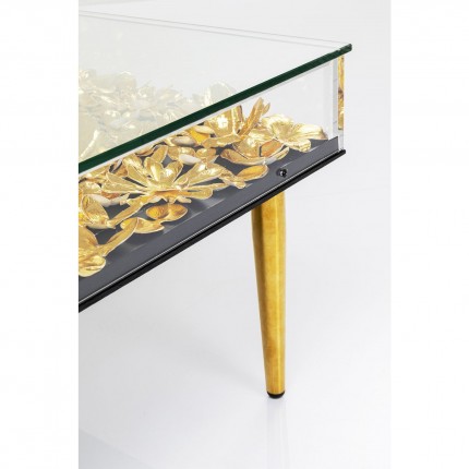 Table basse fleurs dorées 3D 120x60cm Kare Design