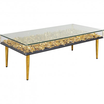 Table basse fleurs dorées 3D 120x60cm Kare Design