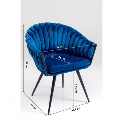 Chaise avec accoudoirs Knot velours bleu Kare Design
