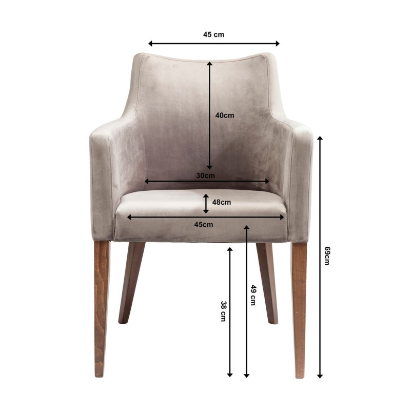 Chaise avec accoudoirs Mode Velvet grise Kare Design