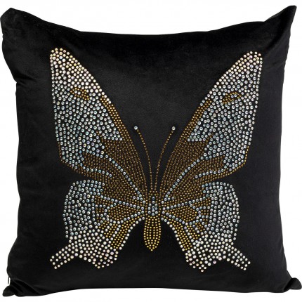 Coussin noir papillon strass 45x45cm Kare Design