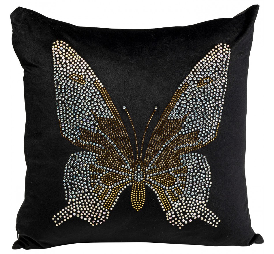 Coussin noir papillon strass 45x45cm Kare Design