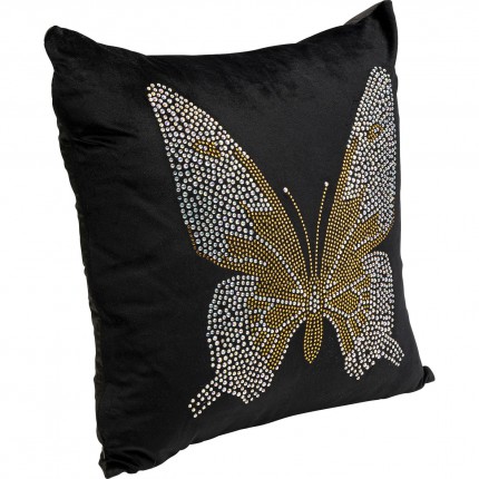 Coussin noir papillon strass 45x45cm Kare Design