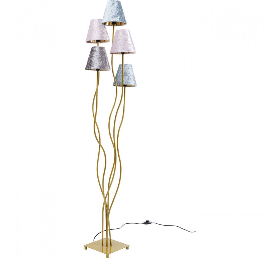 Lampadaire Flexible 5 bras 163cm velours et doré Kare Design