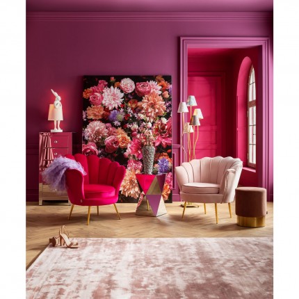 Fauteuil Water Lily velours fuchsia et acier doré Kare Design