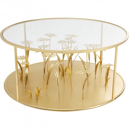 Table basse fleurs 3D dorées 80cm Kare Design