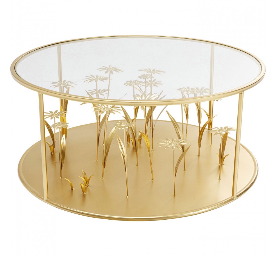 Table basse fleurs 3D dorées 80cm Kare Design