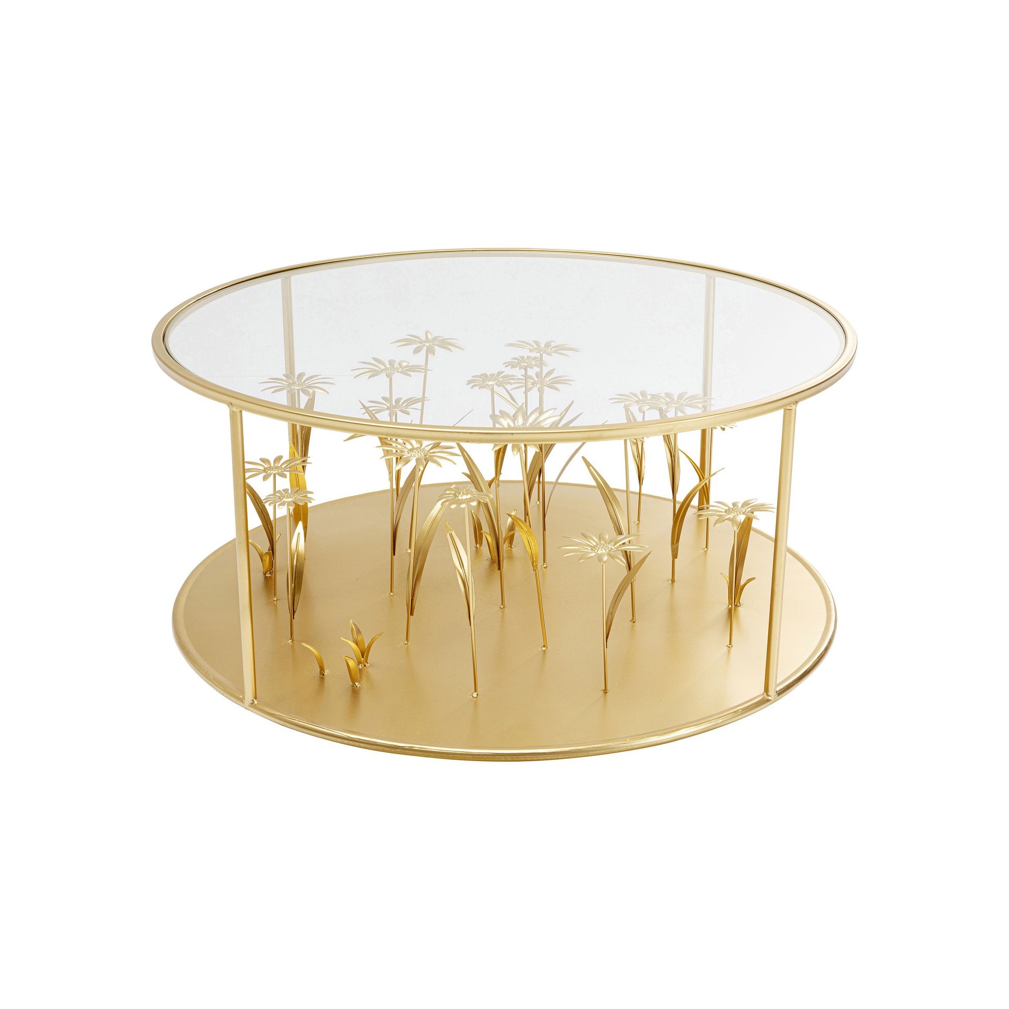 Table basse fleurs 3D dorées 80cm Kare Design