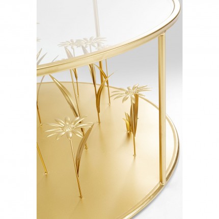 Table basse fleurs 3D dorées 80cm Kare Design