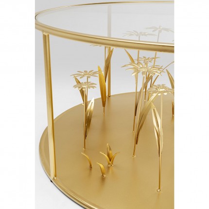 Table basse fleurs 3D dorées 80cm Kare Design
