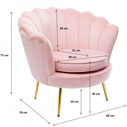 Fauteuil Water Lily velours rose et acier doré Kare Design