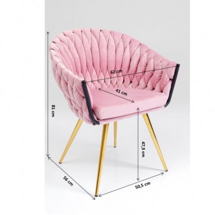 Chaise avec accoudoirs Knot velours rose Kare Design