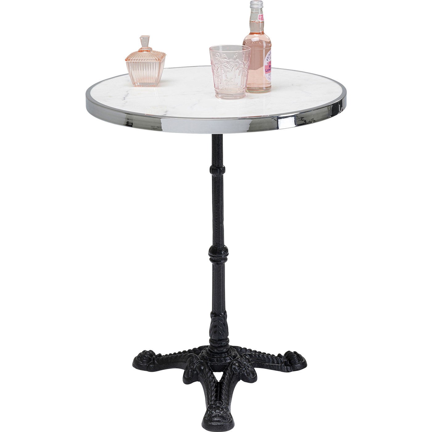 Table Bistrot ronde 57cm marbre blanc et argent Kare Design