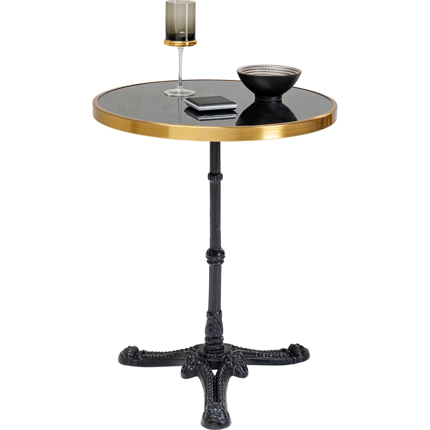 Table Bistrot ronde 57cm marbre noir et or Kare Design