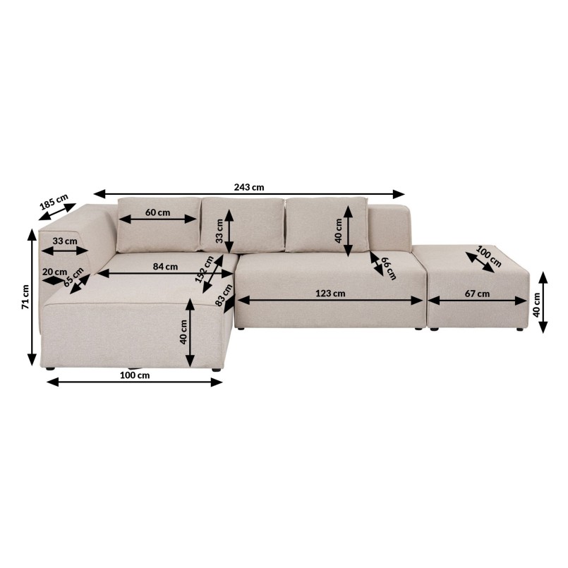 Canapé d'angle Infinity Ottomane gauche crème Kare Design