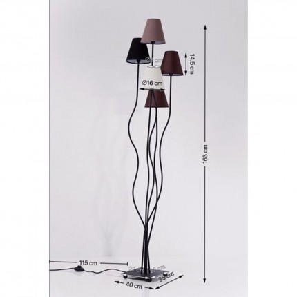 Lampadaire Flexible 5 bras 163cm marron Kare Design