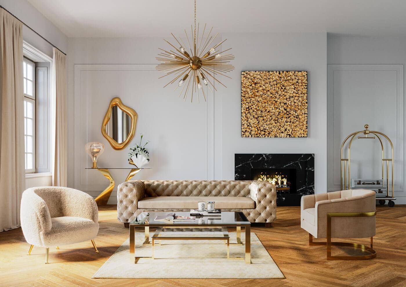 Canapé Desire 3 places velours beige Kare Design