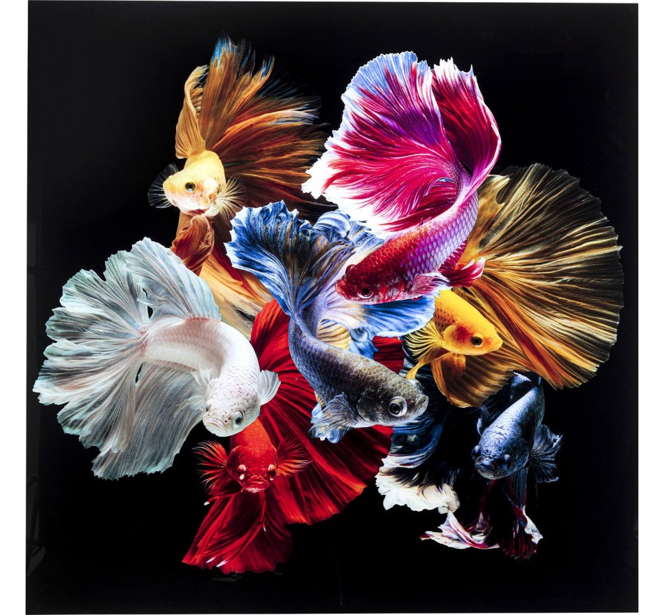 Tableau en verre Colorful Swarm Fish 120x120cm Kare Design
