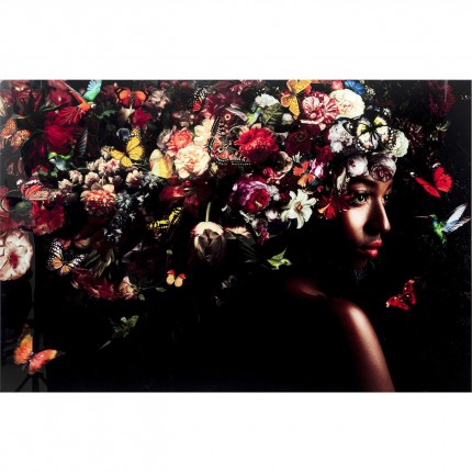 Tableau en verre femme fleurs papillons 150x100cm Kare Design