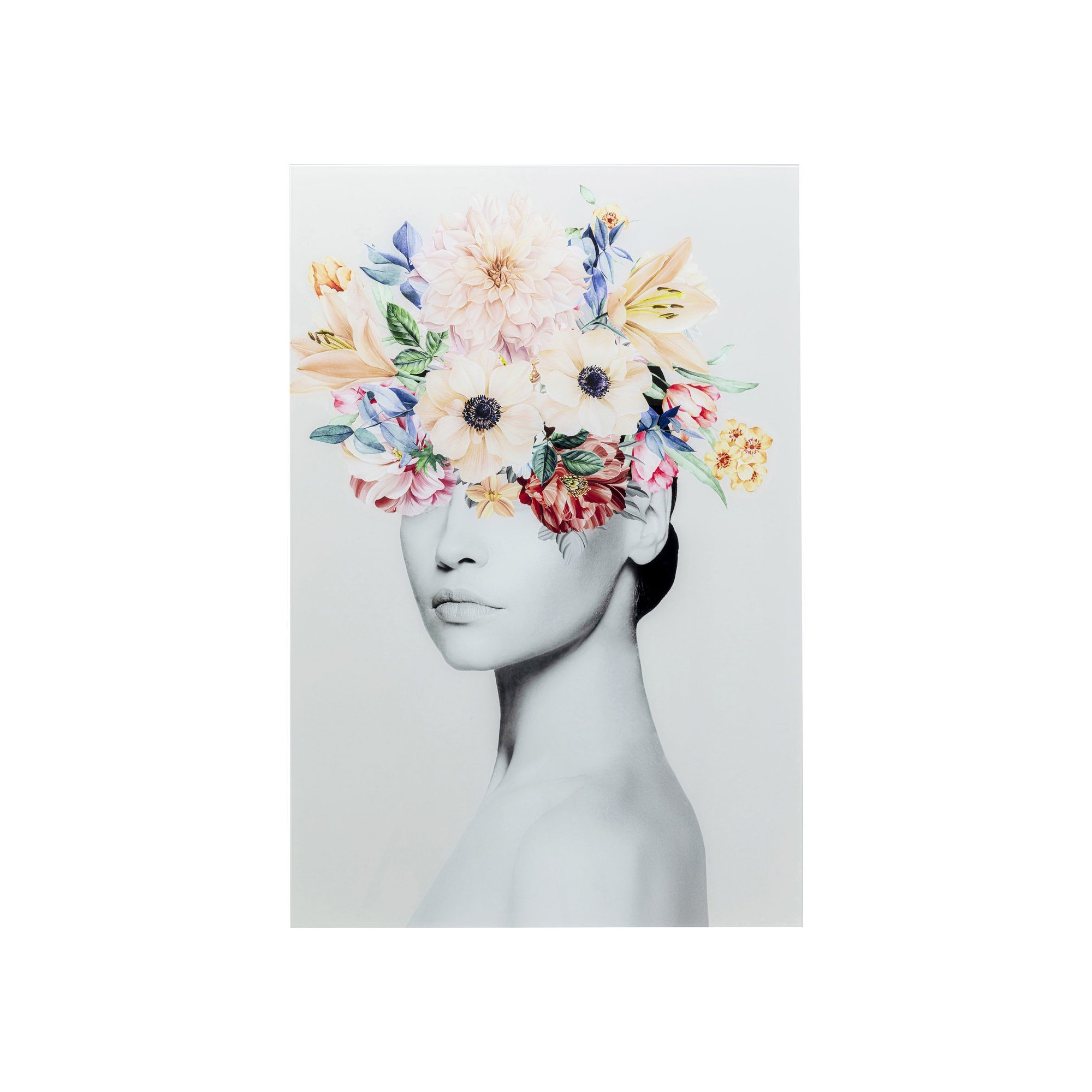Tableau en verre femme fleurs printemps 80x120cm Kare Design