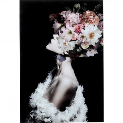 Tableau en verre femme fleurs roses 80x120cm Kare Design
