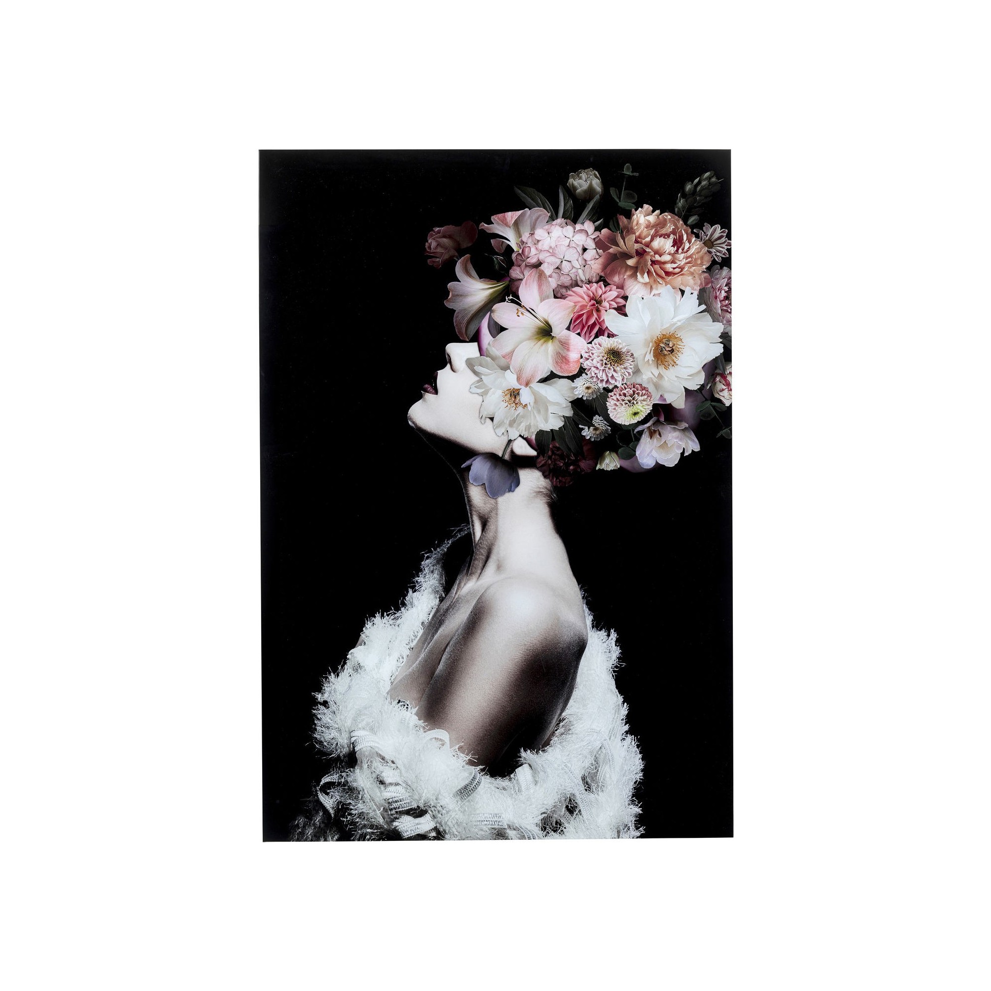 Tableau en verre femme fleurs roses 80x120cm Kare Design