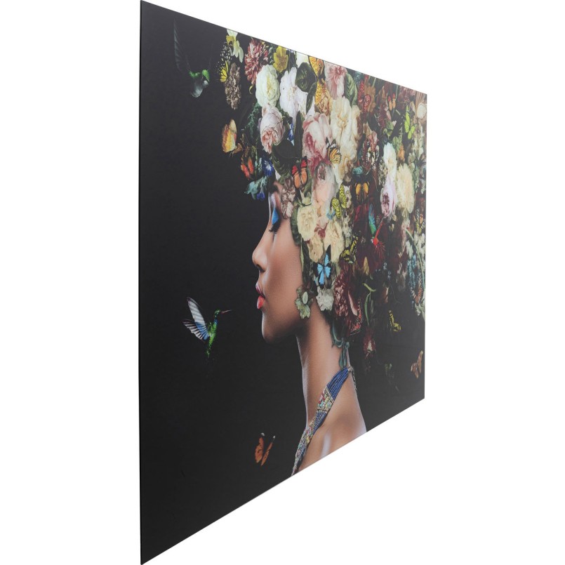 Tableau en verre femme fleurs papillons 150x100cm Kare Design