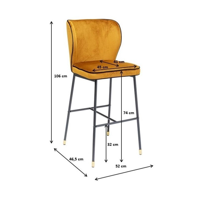 Tabouret de bar Stavanger velours jaune Kare Design