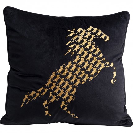 Coussin noir motifs chevaux 45x45cm Kare Design