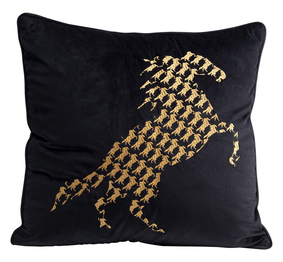 Coussin noir motifs chevaux 45x45cm Kare Design