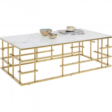 Table basse Rome 130x70cm blanc et or Kare Design