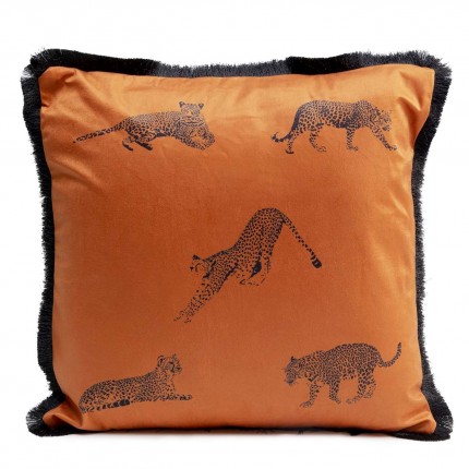 Coussin à franges orange Panthères 45x45cm Kare Design