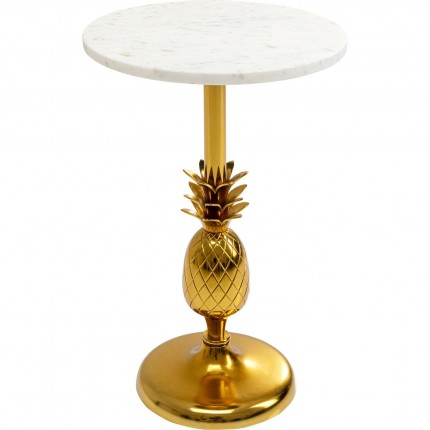 Table d'appoint ananas doré marbre blanc 36cm Kare Design